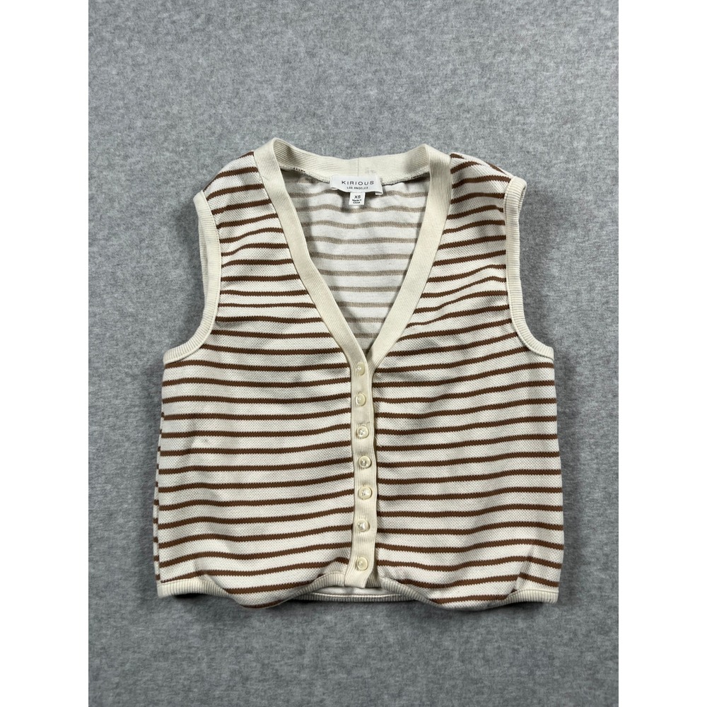 Kirious Sweater Vest Womens XS Cream Brown Striped Academia Preppy Old Money